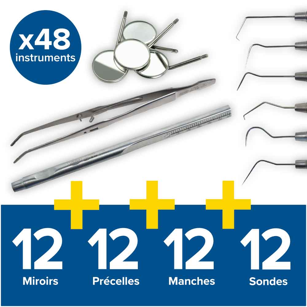 12 miroirs + 12 précelles + 12 manches + 12 sondes