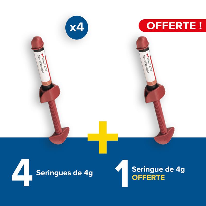 4 seringues de 4g 3M Filtek Z250 + 1 seringue offerte