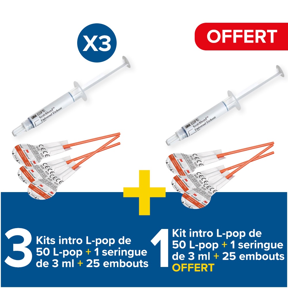 3 boîtes intro de 50 L-pop 3M scotchbond Universal Plus + 1 boîte offerte