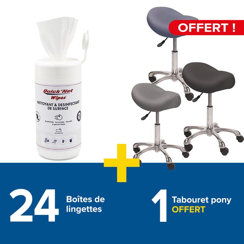 24 boîtes de 100 lingettes Quick'Net + 1 tabouret pony