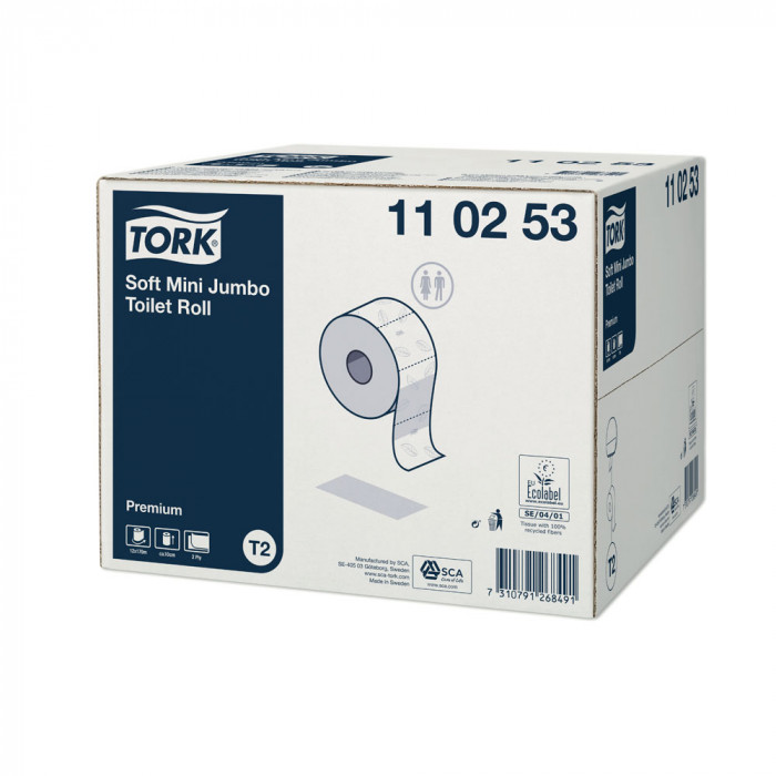 Papier toilette T-Tork mini jumbo - 1 colis de 12 rouleaux Papier toilette T-Tork mini jumbo - 1 colis de 12 rouleaux