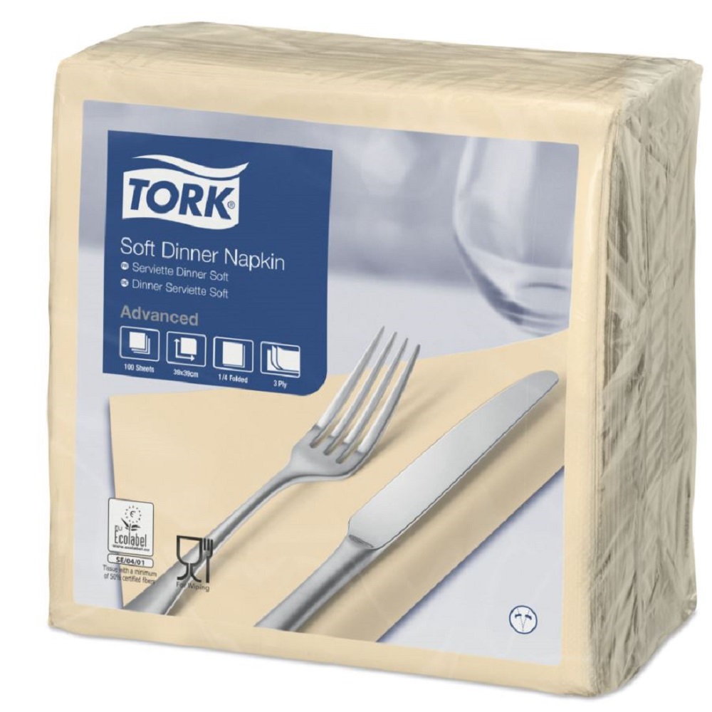 Serviettes dinner ivoire 3 plis 39 x 39 cm - paquet de 100 