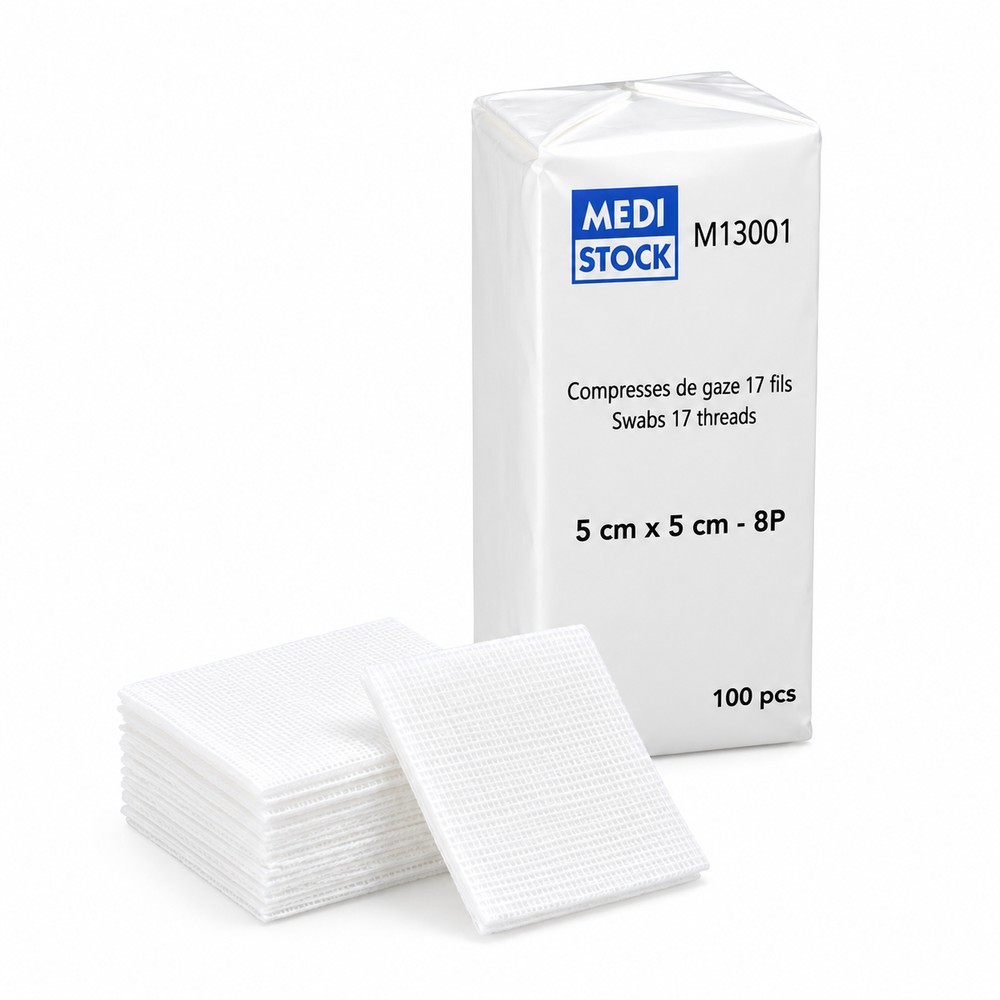 Compresses de gaze non tissées non stériles 8 plis 5 x 5 cm - paquet de 100