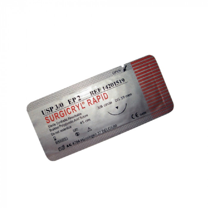 Fil Surgicryl rapide 3/0 -19mm- 75cm (12) Fil Surgicryl rapide 3/0 -19mm- 75cm (12)