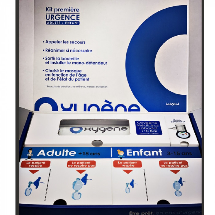 Kit Mallette oxygène 2.2 litres + Manodétendeur + Masques Kit Mallette oxygène 2.2 litres + Manodétendeur + Masques
