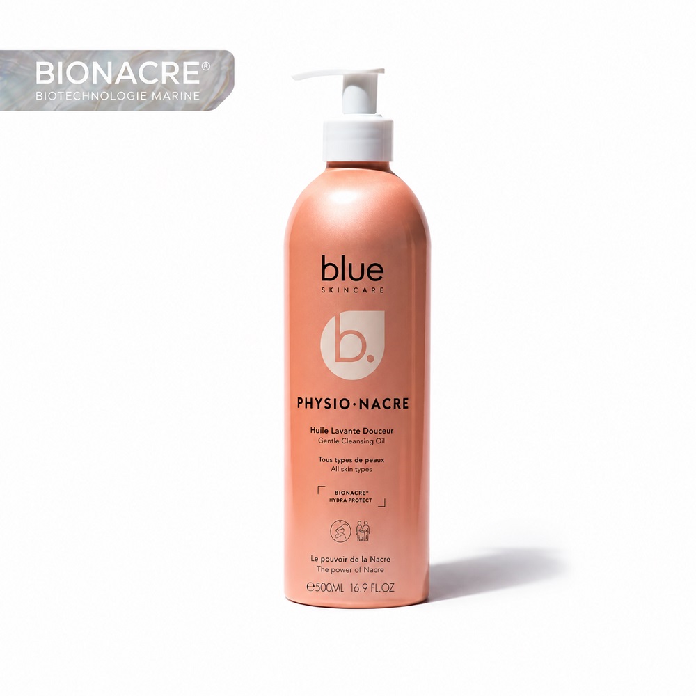 Huile lavante douceur Physio Nacre hydratation 24 h Blue Skincare - flacon avec pompe de 500mL