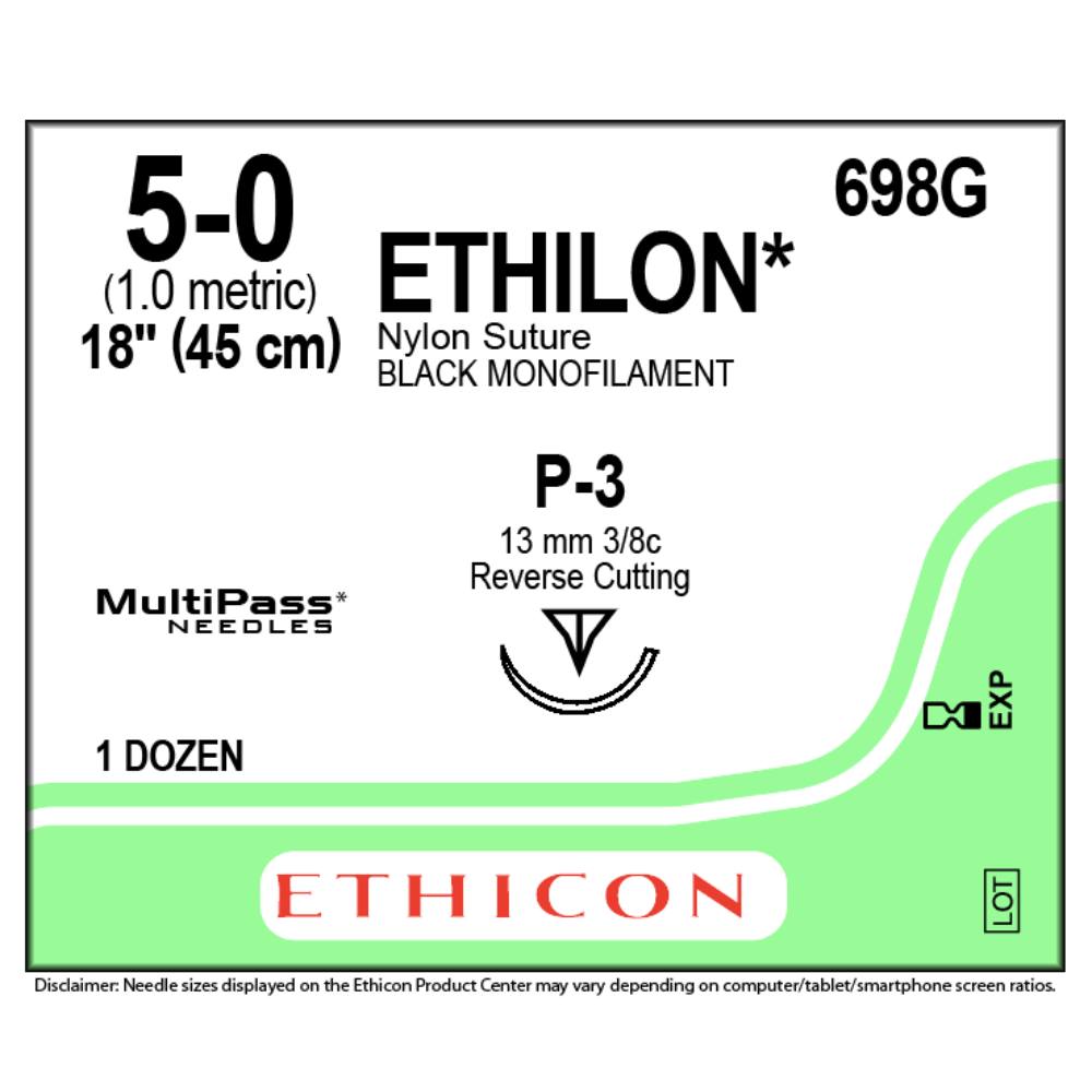 Fil de Suture Ethilon noir - 5/0 - 45 cm - non résorbable