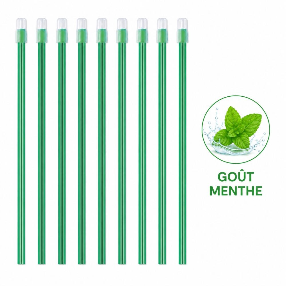 Pompes à salive menthe - embout fixe pliables - sachet de 100