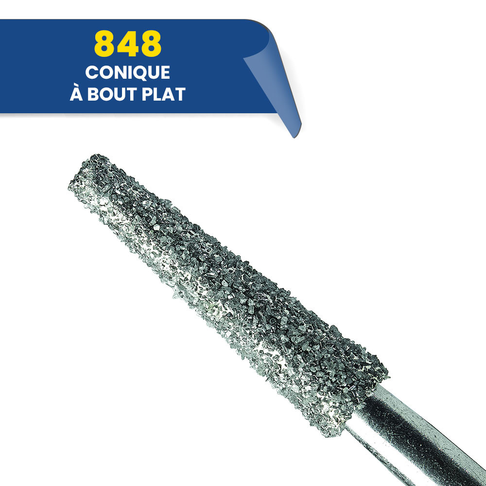 848 - Fraise diamantée FG conique longue bout plat (bte de 25)