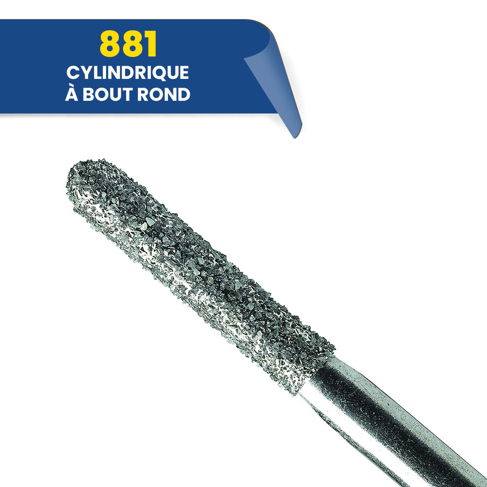 881 - Fraise diamantée FG cylindrique bout rond 314 012 Gros (bte de 25)