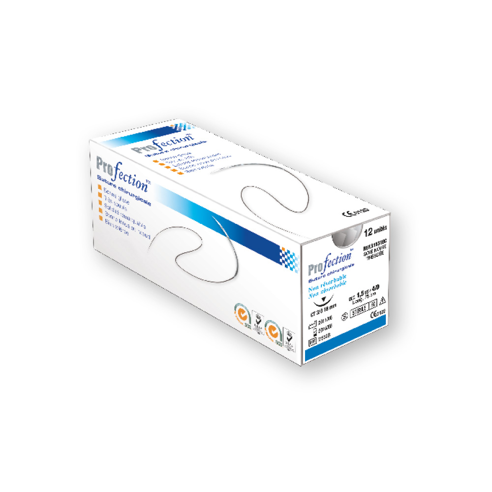 Fils de suture en soie noire tressée 4/0 3/8 16mm  (12)
