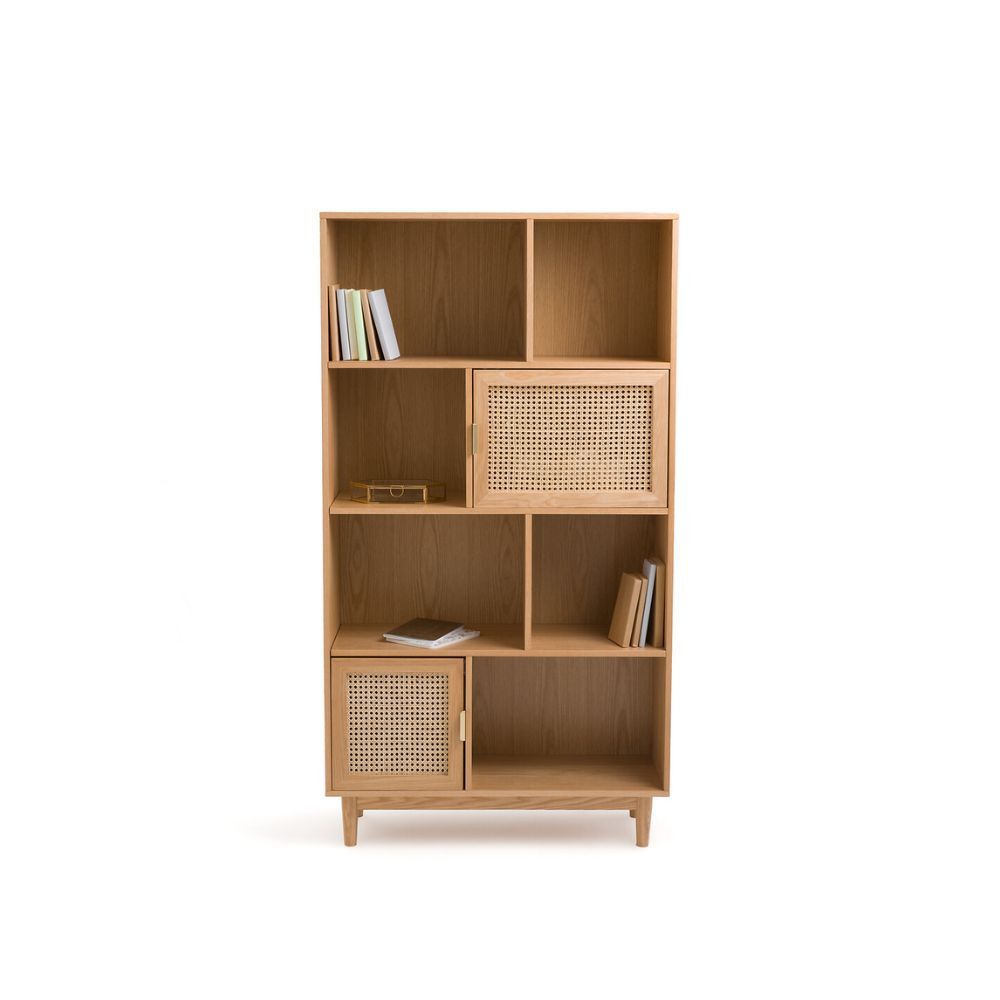 Étagère bibliothèque - chêne et rotin