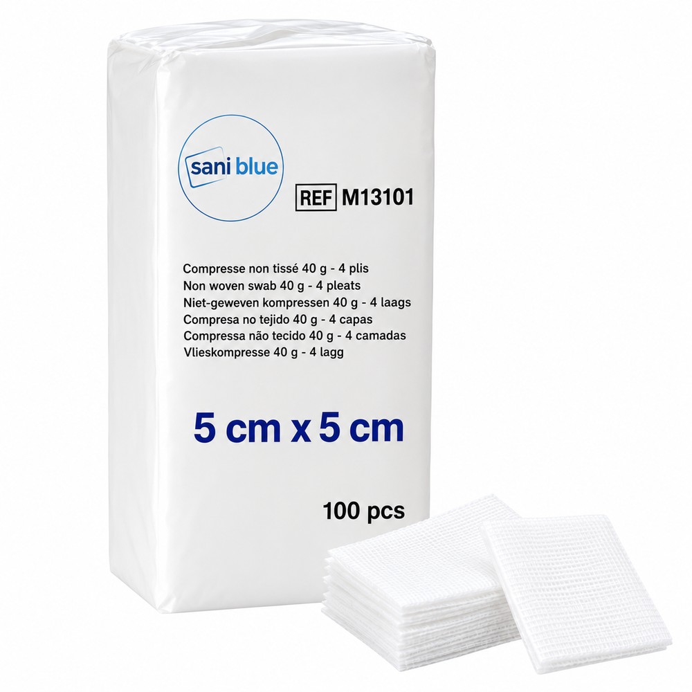 Compresses non tissées non stériles 4 plis 5 x 5 cm - paquet de 100