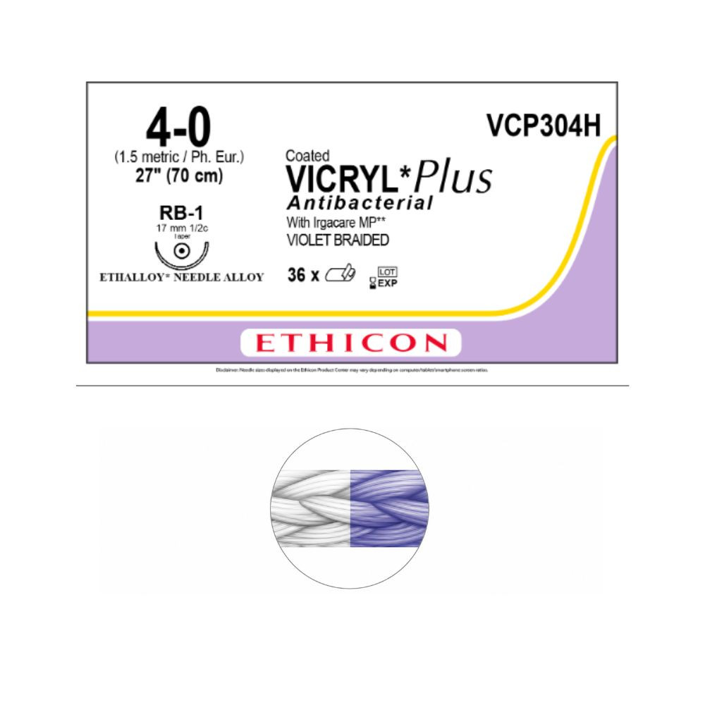 Fil Vicryl Plus 4/0 70cm - violet - boîte de 36