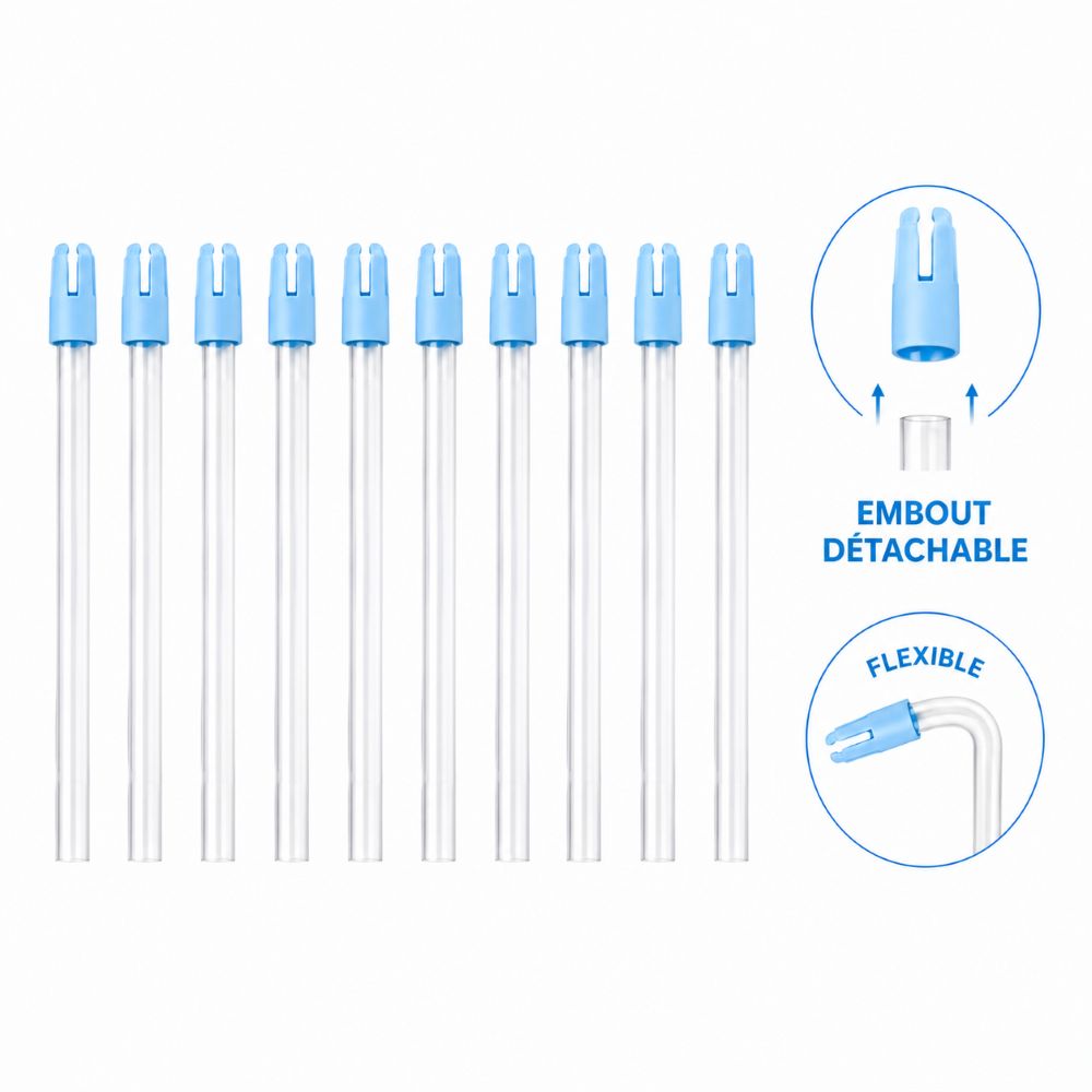 Pompes à salive transparentes avec embout détachable - le sachet de 100