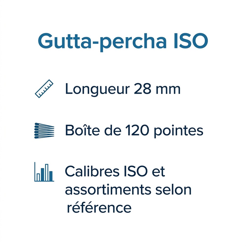 Pointes de gutta-percha ISO 28 mm — boîte de 120