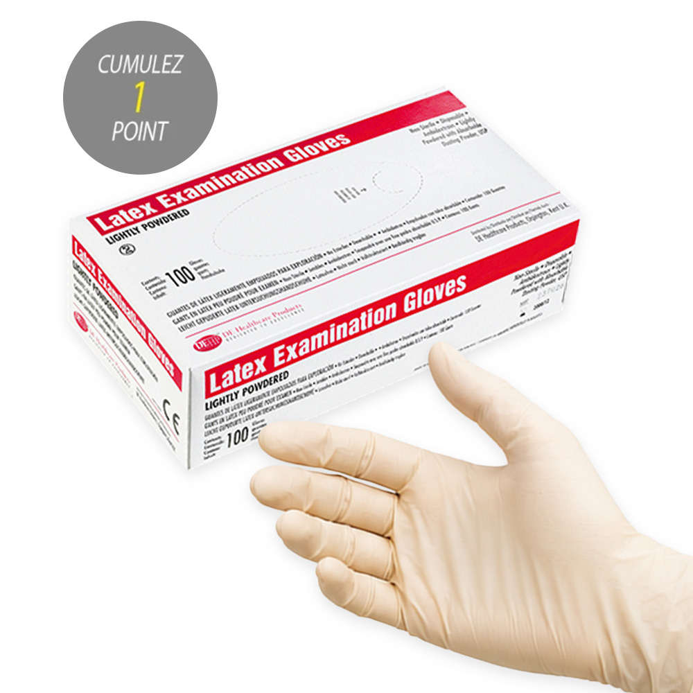 Gants en latex peu poudrés - boîte distributrice de 100 gants