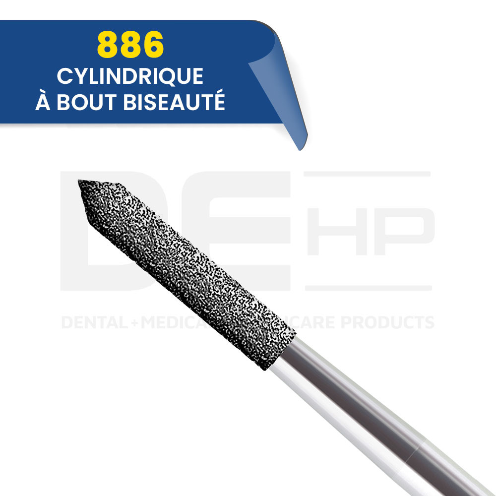 886 - Fraise diamantée cylindrique bout biseauté (bte de 5)