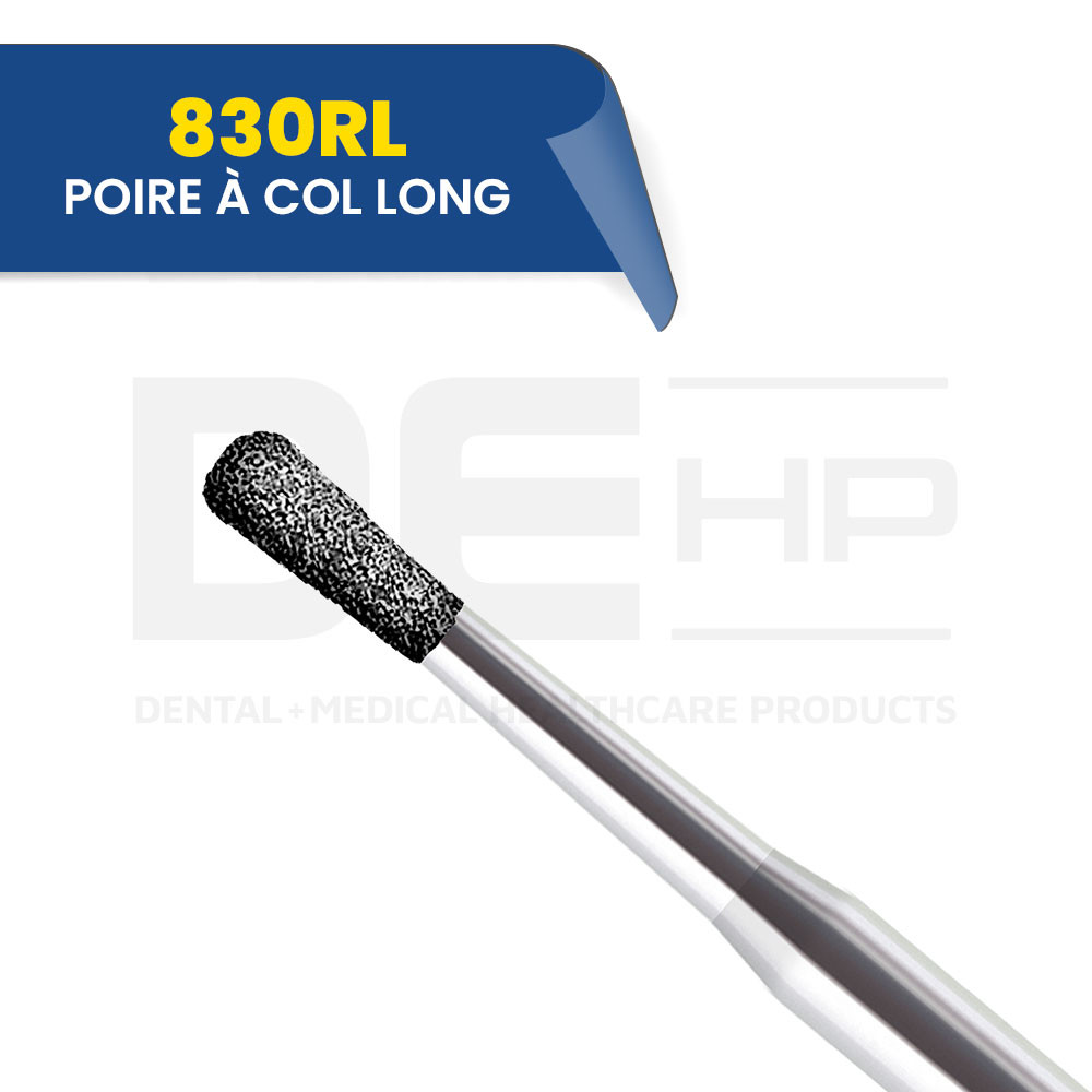 830RL - Fraise diamantée poire bout rond à col long (bte de 5)