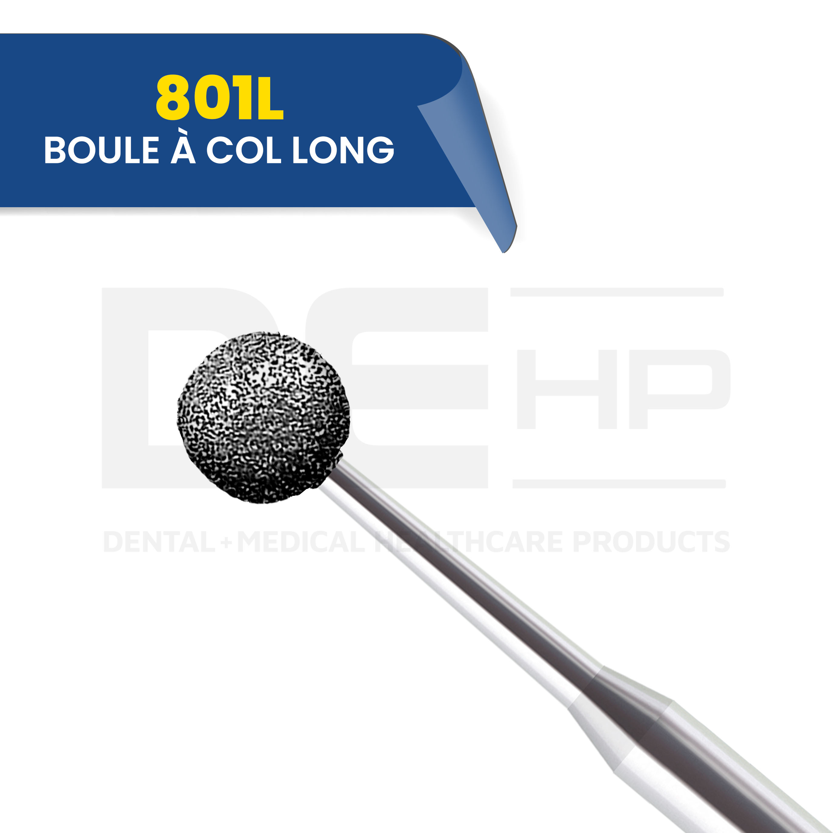 801L - Fraise diamantée boule col long (bte de 5)