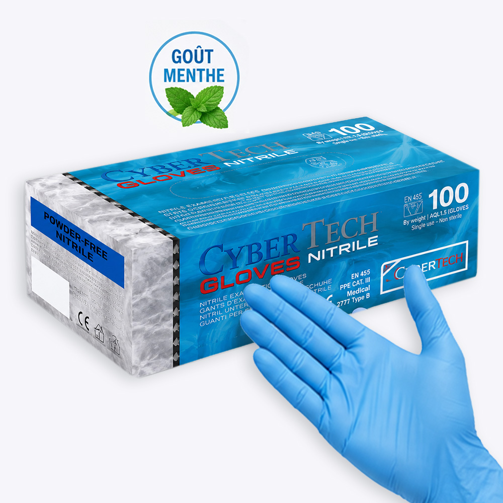 Gants nitrile sans poudre - bleus - taille M (100)