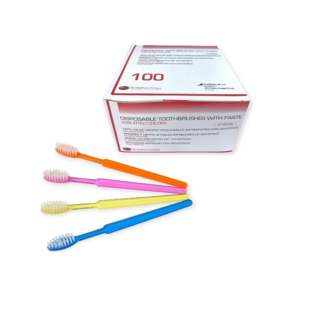 Brosses à dents jetables imprégnées de dentifrice - boîte de 100