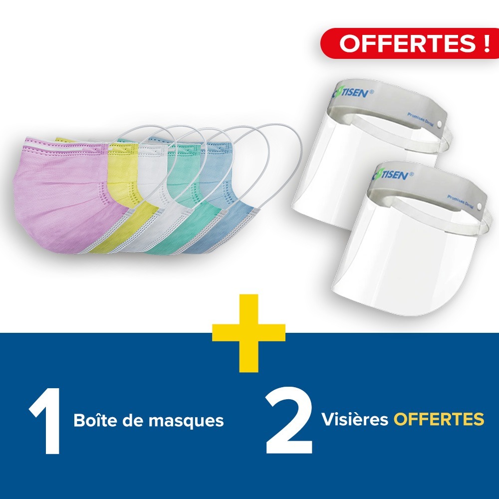 1 boîte de masques chirurgicaux type IIR DE + 2 visières offertes