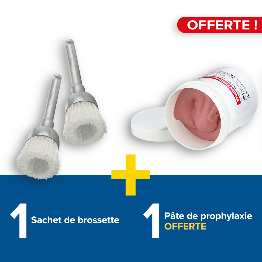 1 sachet de 50 brossettes + 1 pâte de prophylaxie offerte