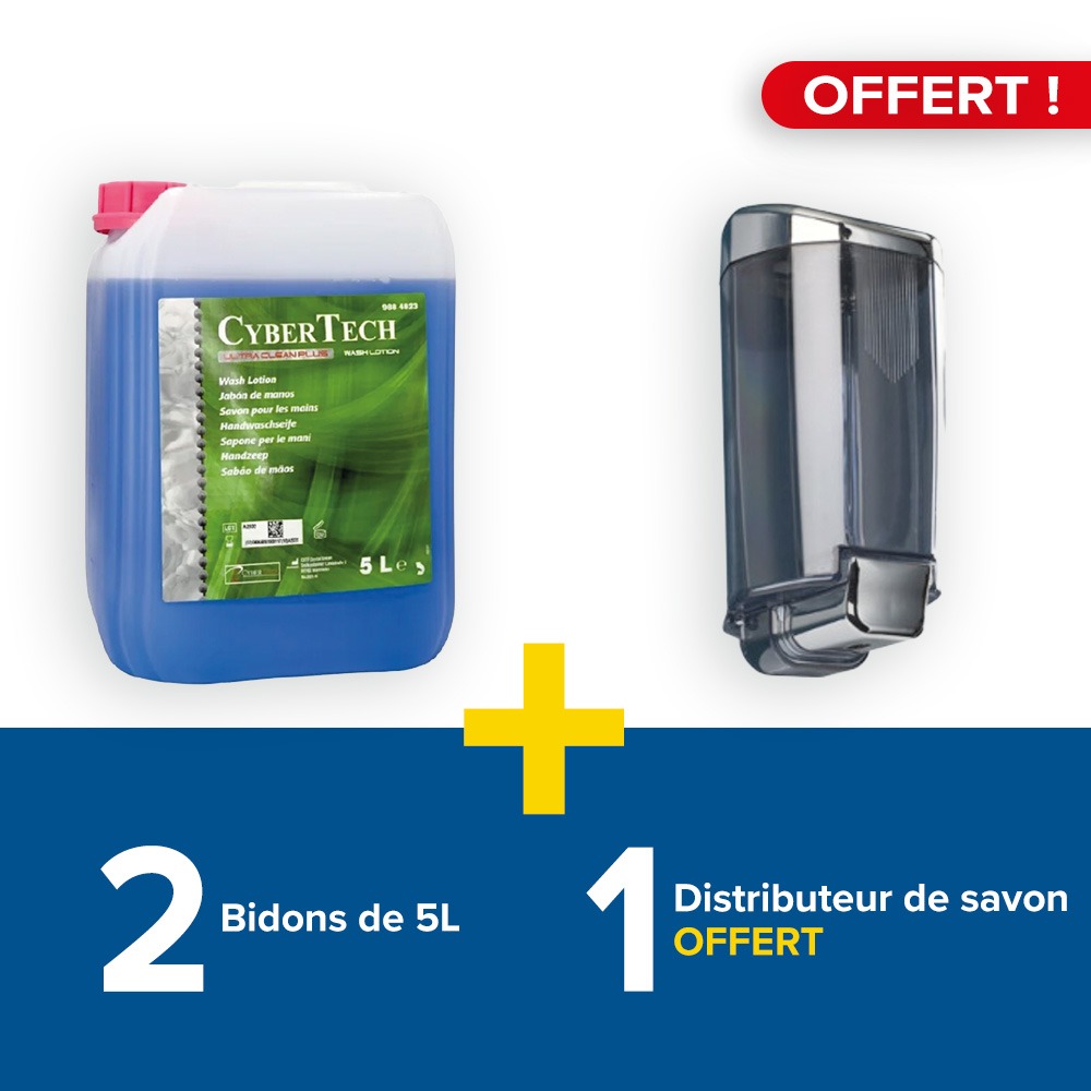 2 bidons de 5l ultraclean plus CyberTech + 1 distributeur de savon offert