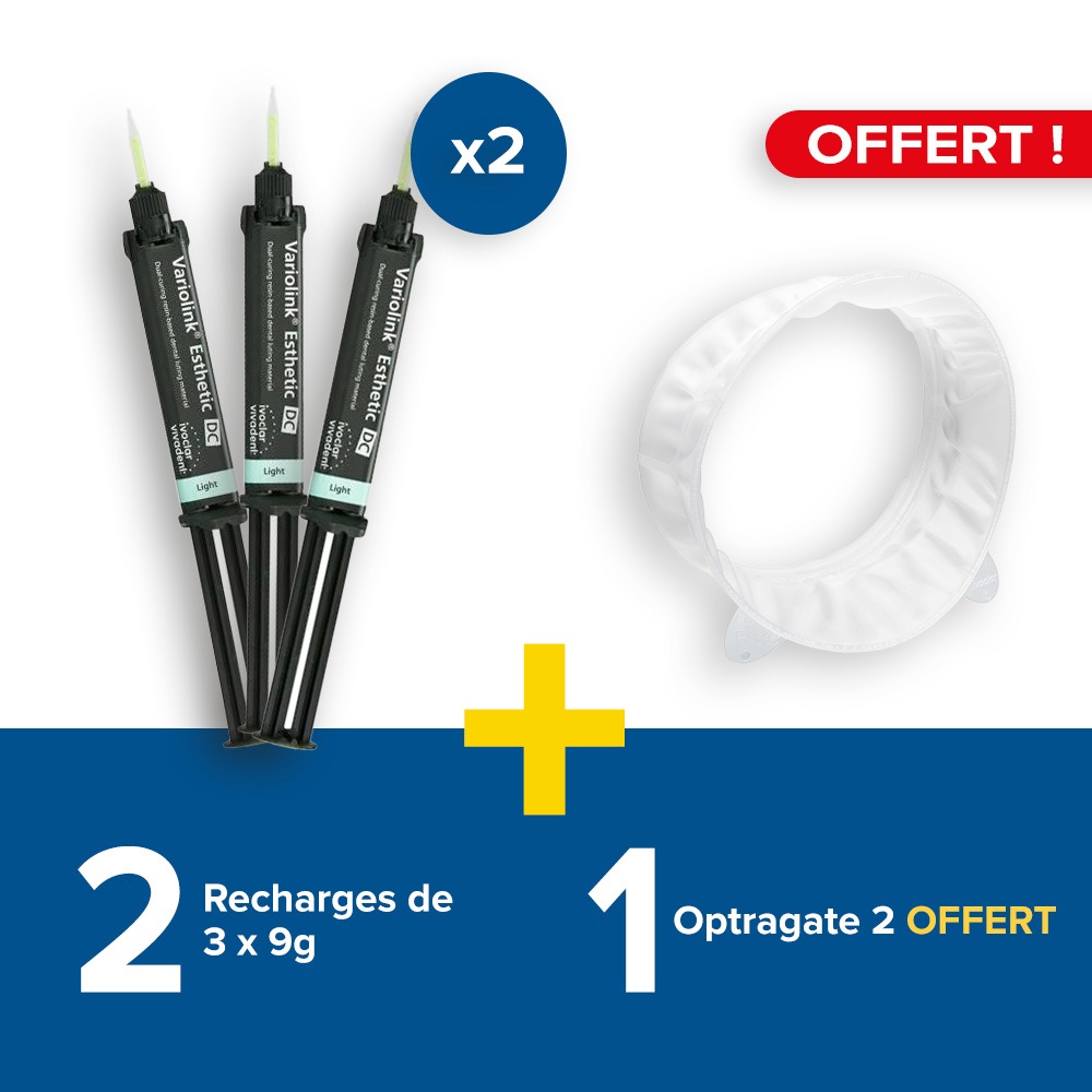 2 recharges de 3 x 9g Variolink Esthetic DC + 1 Optragate 2 assortiment offert