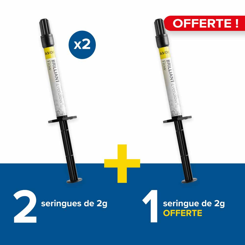 2 seringues de 2g Brilliant Everglow Flow + 1 seringue offerte