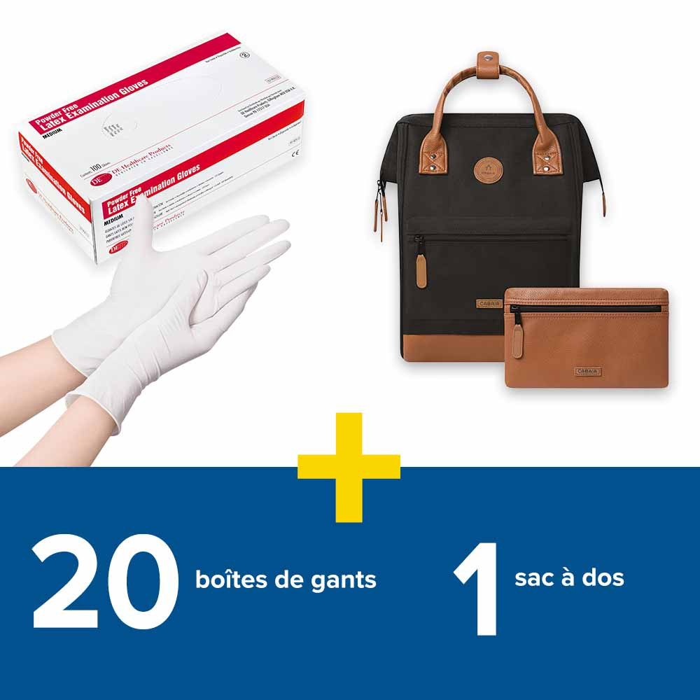 20 boîtes de gants Dental Excellence + 1 sac à dos Cabaïa Adventurer Medium Cologne