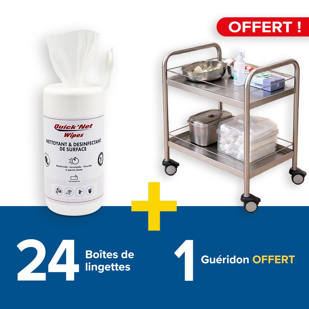 24 boîtes de 100 lingettes Quick'Net + 1 guéridon 2 plateaux offert