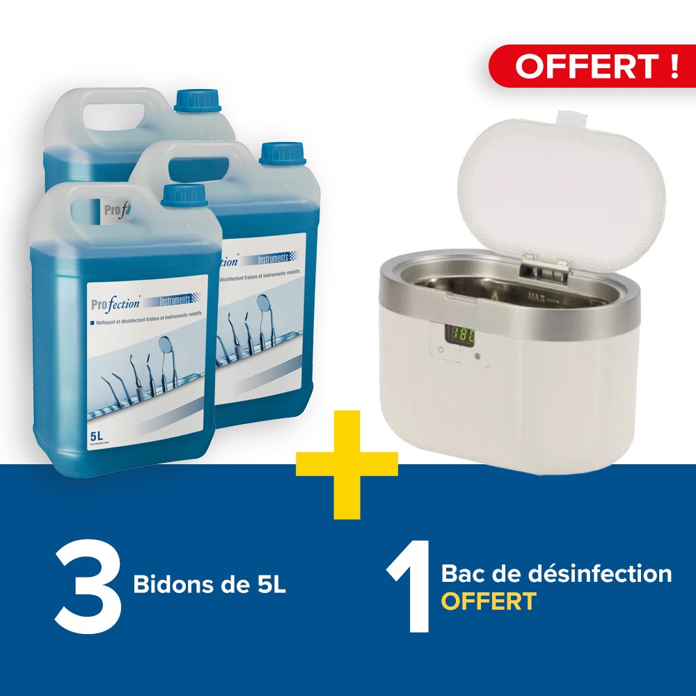 3 bidons de 5L pour instruments + 1 bac de d&eacute;sinfection offert