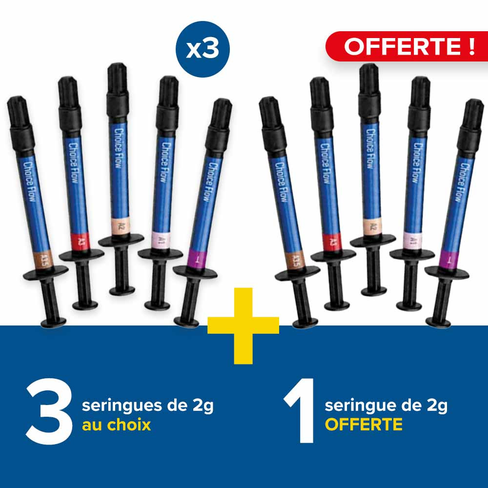 3 seringues de 2g Choice Flow Ivoclar + 1 seringue offerte