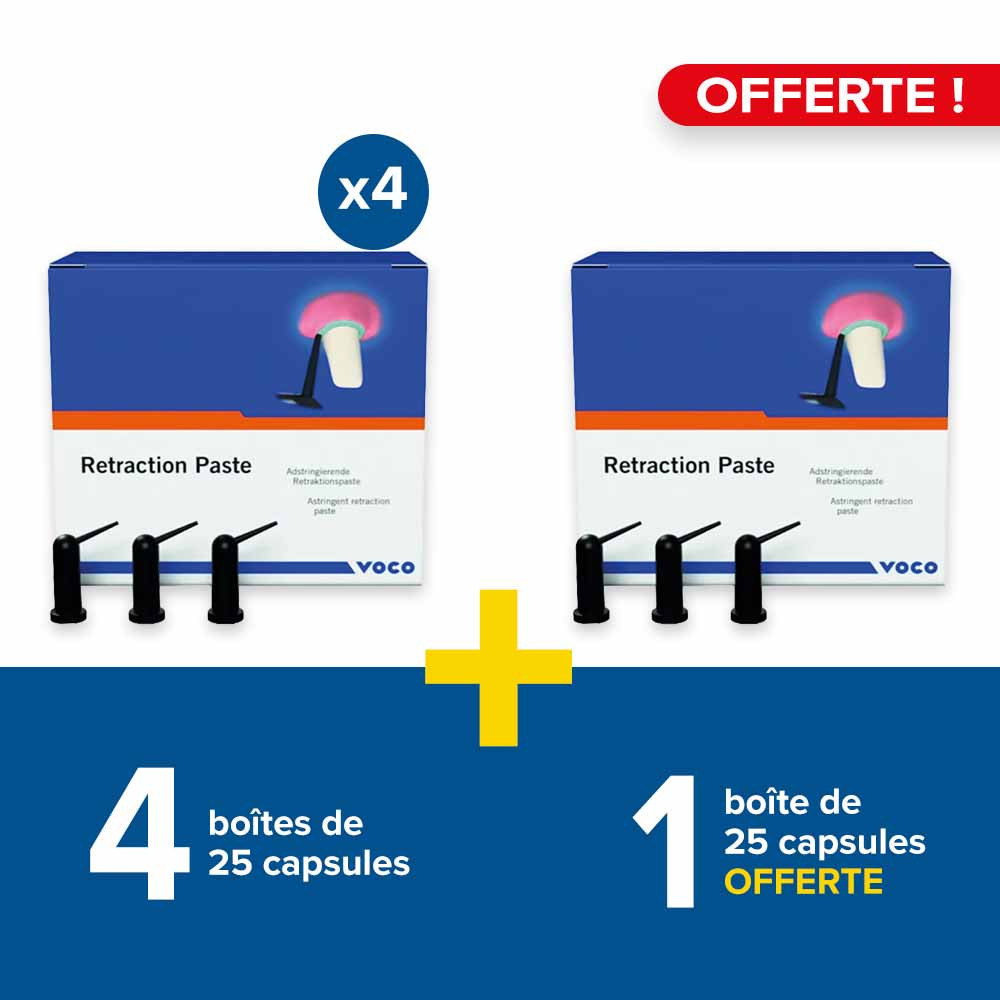 4 boîtes de 25 capsules de pâte de rétractation + 1 boîte offerte