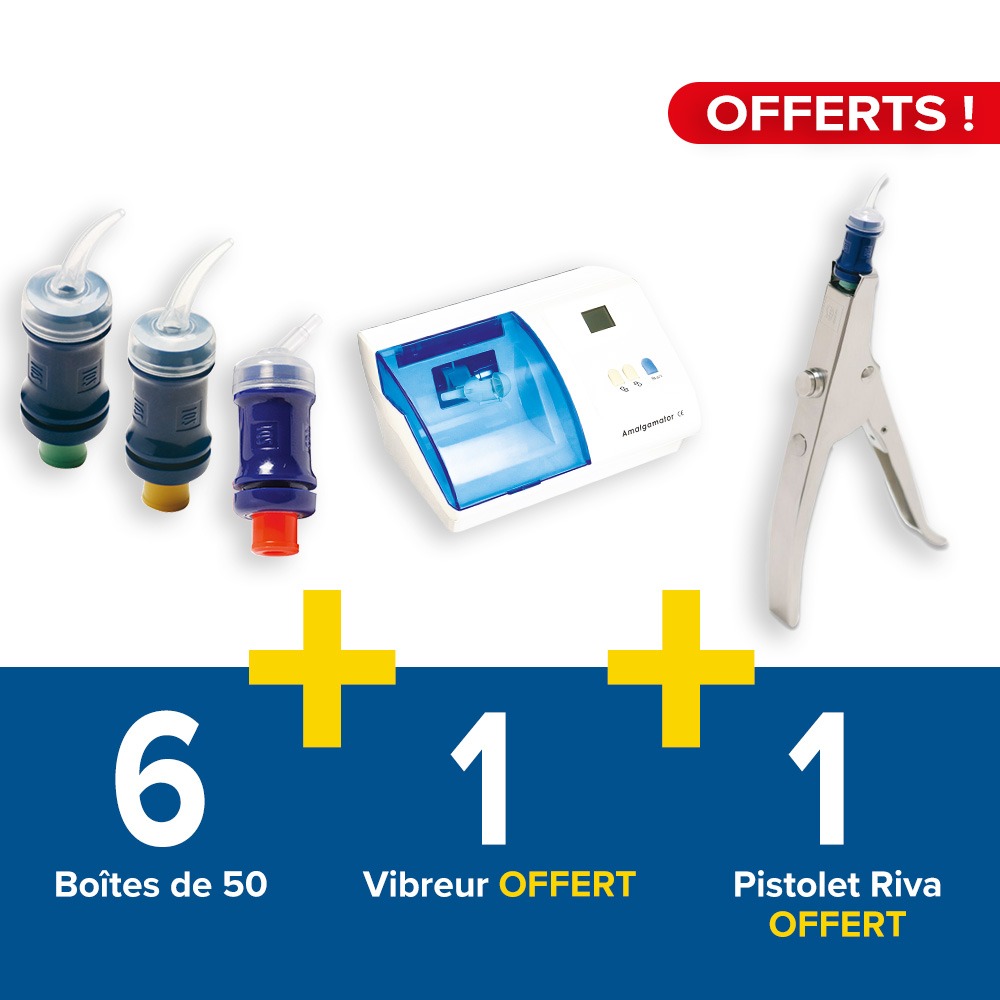 6 boîtes de 50 Riva Self Cure / HV SDI = 1 vibreur + 1 pistolet Riva offerts