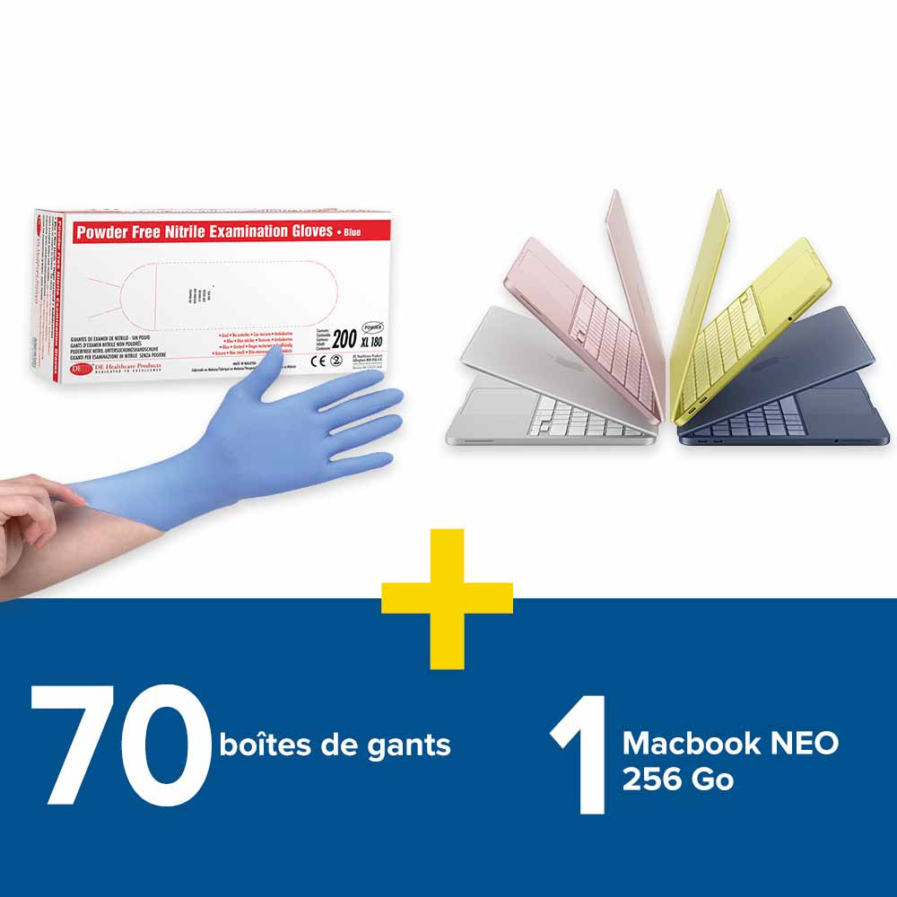 70 boîtes de gants nitrile DE + 1 MacBook Neo 256GO