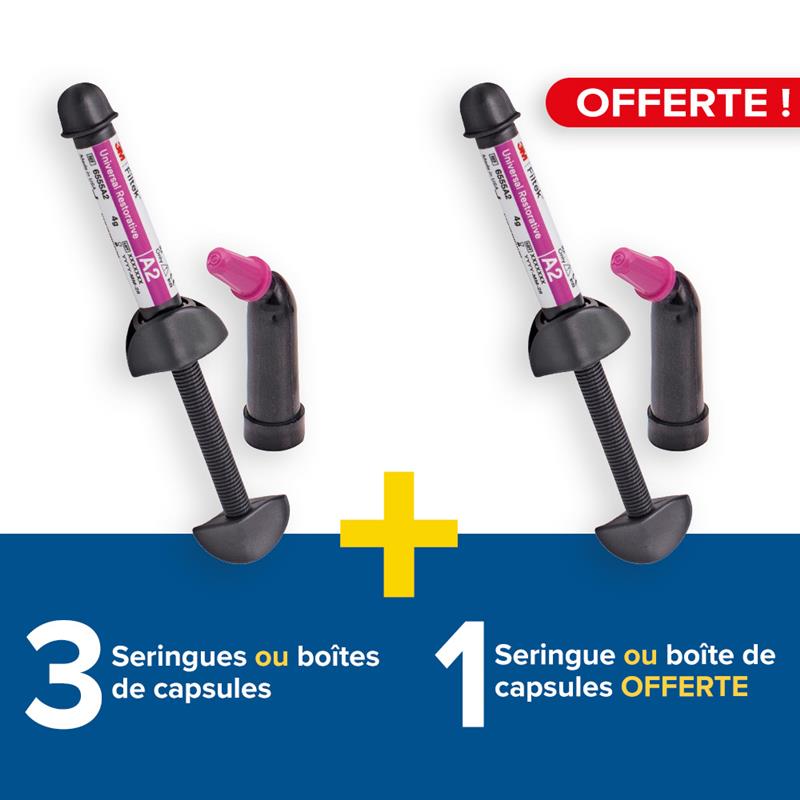 3 seringues ou capsules Filtek Universal Restorative + 1 offerte