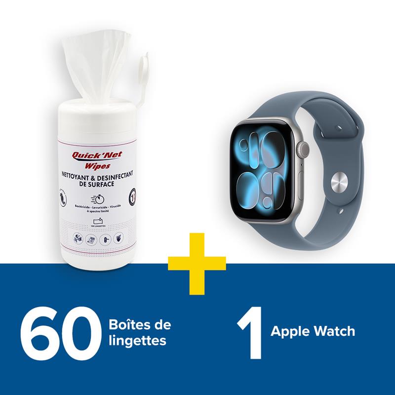 60 boîtes de lingettes Quick'net + 1 apple watch serie 11